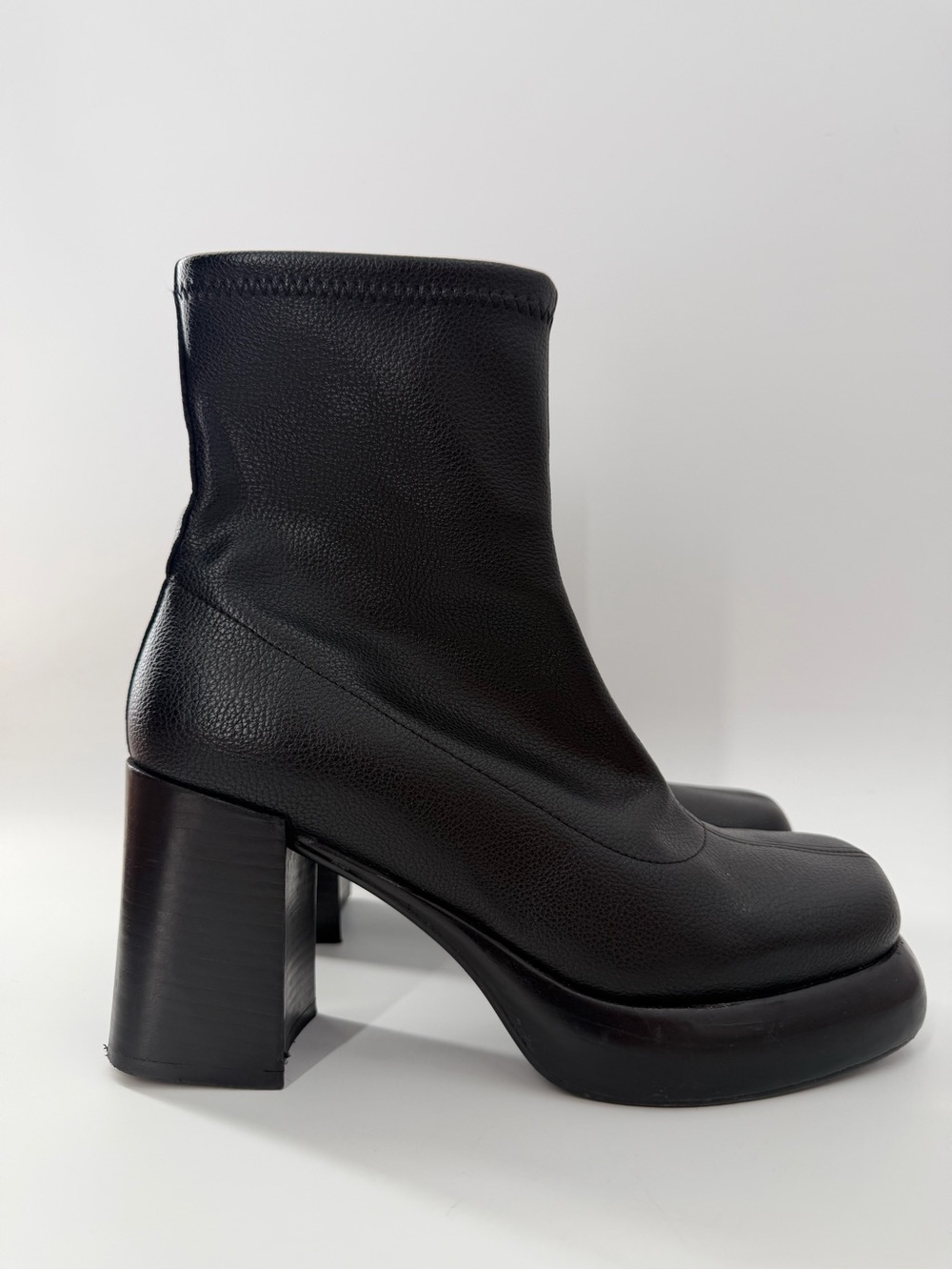 Intentionally Blank Black Chunky Platform Square Toe Sock Retro Inspired Boots